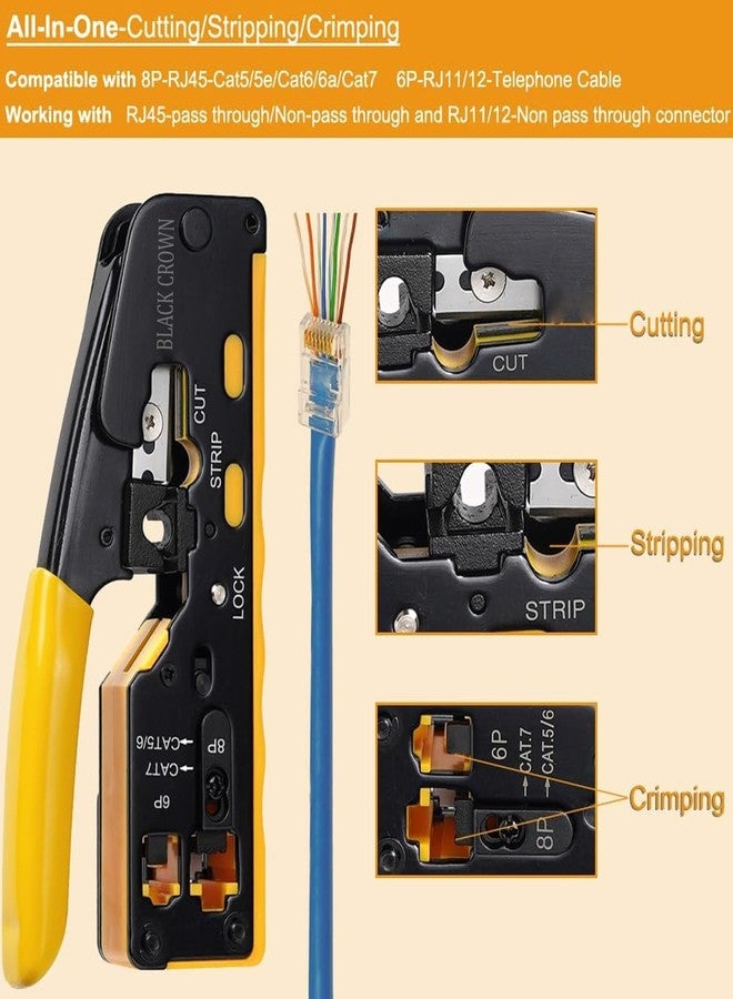 BLACK CROWN Rj45 Crimp Tool Pass Through Ethernet Crimping Tool kit for 8P-Cat7 Cat6 Cat5 6P,Shielded & Unshielded Standard Modular Plugs, Ethernet Crimping Tool, RJ45 Crimper (Multi Colour). - Image 3