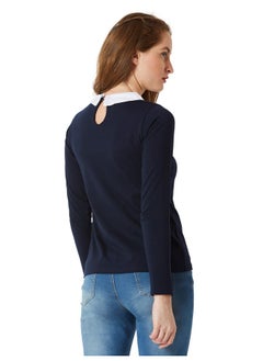 Miss Chase Miss Chase Women's Navy Blue Collared Round Neck Full Sleeves Cotton Solid Buttoned Top (MCAW17TP08-97-71-04, Navy Blue, Medium)  - Image 2