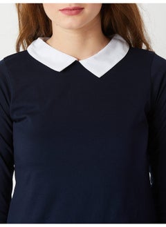 Miss Chase Miss Chase Women's Navy Blue Collared Round Neck Full Sleeves Cotton Solid Buttoned Top (MCAW17TP08-97-71-04, Navy Blue, Medium)  - Image 3