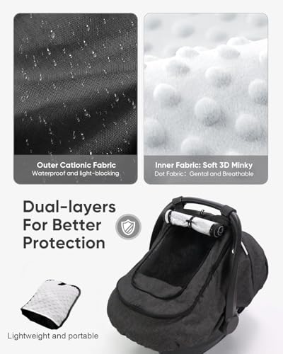 TinlyFinly Waterproof Car Seat Cover for Baby, 2-Layer Car Seat Rain Cover with Clear Window & Sunshade & Mesh Cover, Universal Infant Carseat Canopy for Stroller, Protect from Rain and Snow - Black - Image 5