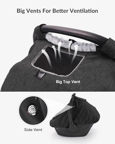 TinlyFinly Waterproof Car Seat Cover for Baby, 2-Layer Car Seat Rain Cover with Clear Window & Sunshade & Mesh Cover, Universal Infant Carseat Canopy for Stroller, Protect from Rain and Snow - Black - Image 4