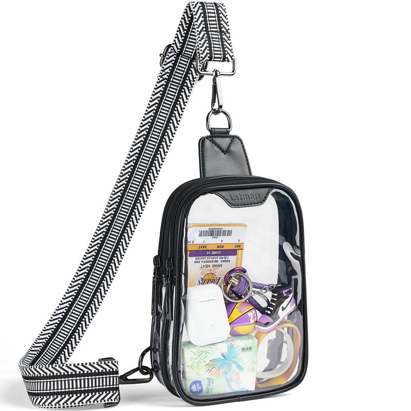 LATMAP DOUBLE ZIP Clear bags Stadium Approved Crossbody Sling Bag Fanny Pack Purses for Women Men Belt bag for Stadium Events Black - Image 1
