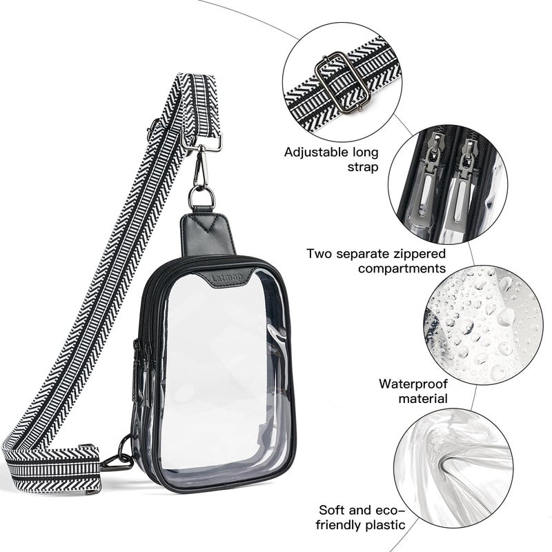 LATMAP DOUBLE ZIP Clear bags Stadium Approved Crossbody Sling Bag Fanny Pack Purses for Women Men Belt bag for Stadium Events Black - Image 5