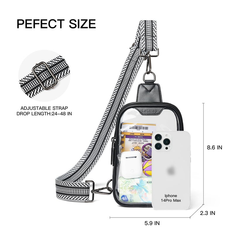 LATMAP DOUBLE ZIP Clear bags Stadium Approved Crossbody Sling Bag Fanny Pack Purses for Women Men Belt bag for Stadium Events Black - Image 3