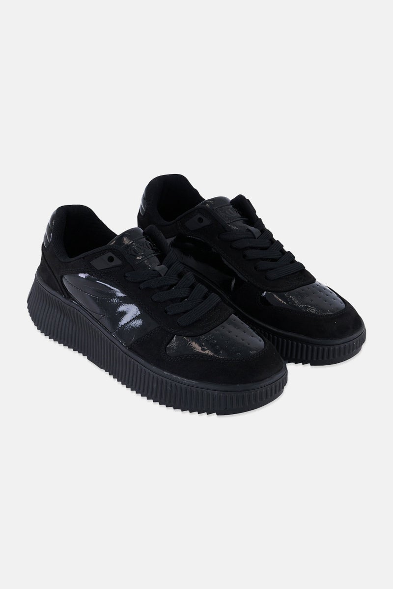 XOXO Women  Low Cut Lace Up Sneaker Shoes, Black - Image 1