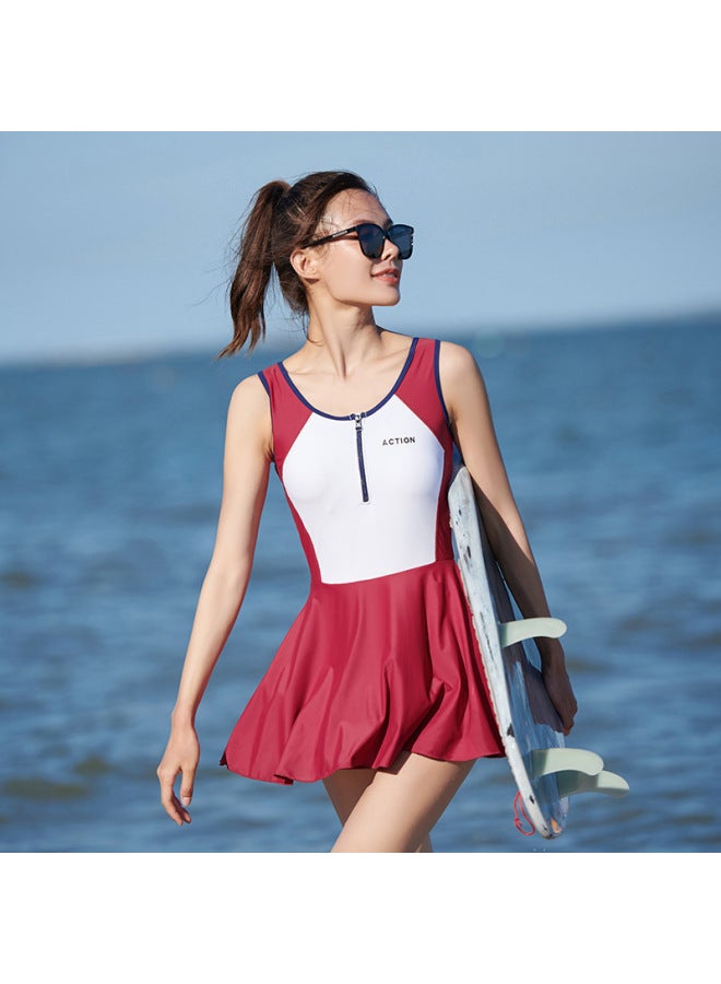 Generic Female Spot Fairy Fan Blue All Size Solid Color Lotus Leaf Haibaud Sports Skirt One-Piece Swimsuit Female Hot Spring Student 