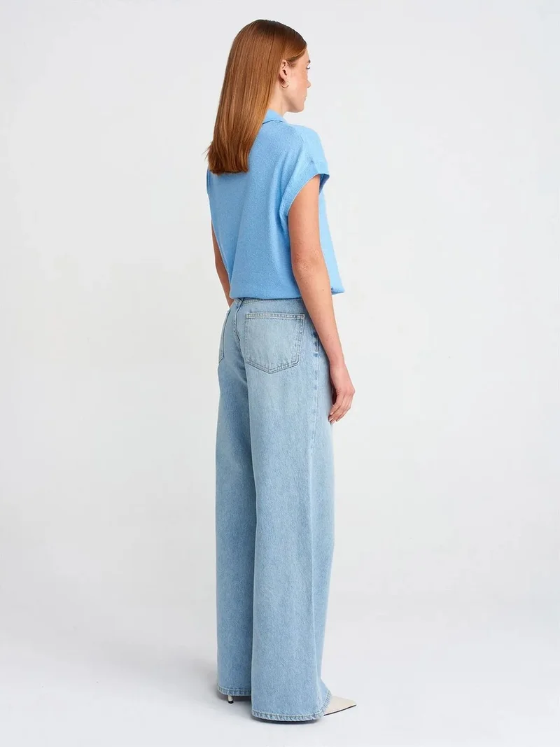 ديلفين Dilvin High Waist Wide Leg Cotton Denim Jeans