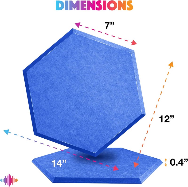 Sonic Acoustics حزمة من 12 لوحة صوتية هكسائية من ، مقاسات 14" × 12" × 0.4"، عالية الكثافة، تمتص الصوت، عازلة للصوت، بحواف مائلة، للاستخدام في الاستوديوهات، لون أزرق سماوي - Image 4