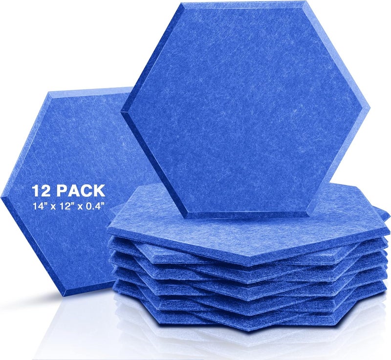 Sonic Acoustics حزمة من 12 لوحة صوتية هكسائية من ، مقاسات 14" × 12" × 0.4"، عالية الكثافة، تمتص الصوت، عازلة للصوت، بحواف مائلة، للاستخدام في الاستوديوهات، لون أزرق سماوي - Image 1