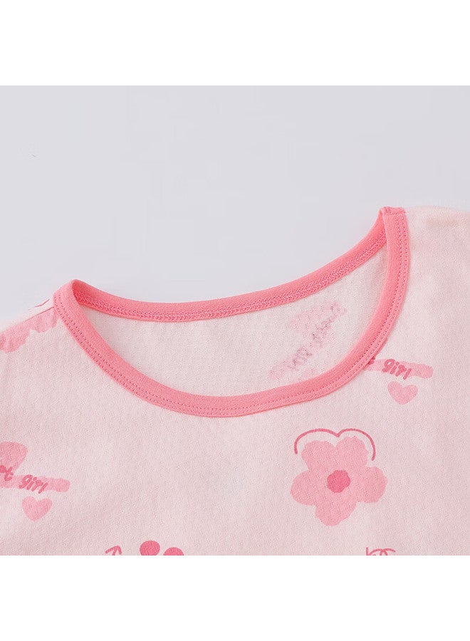 Red Bean Children'S Cotton Home Wear Short Sleeve Set Boys And Girls Summer Thin Air Conditioning Clothes J3358 Berry Red 165 - Image 1