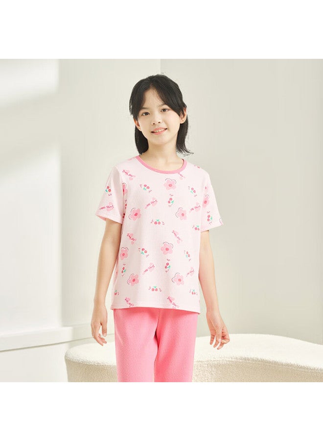 Red Bean Children'S Cotton Home Wear Short Sleeve Set Boys And Girls Summer Thin Air Conditioning Clothes J3358 Berry Red 165 - Image 4