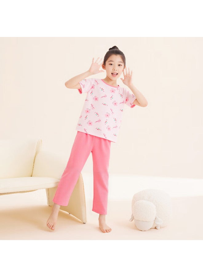 Red Bean Children'S Cotton Home Wear Short Sleeve Set Boys And Girls Summer Thin Air Conditioning Clothes J3358 Berry Red 165 - Image 3