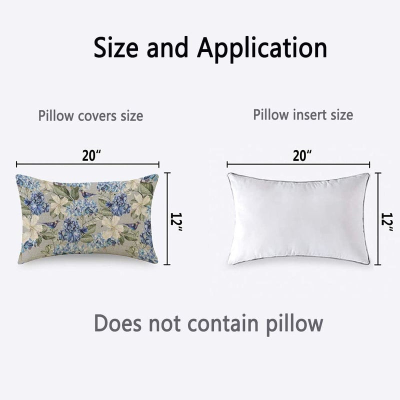 TKS MITLAN Blue Green Floral Pillow Covers 12x20 Inch Spring Plant Flowers Hydrangea Hibiscus Iris Bird Leaf Decorative Throw Pillow Covers Cushion Case for Home Sofa Couch Decoration - Image 4
