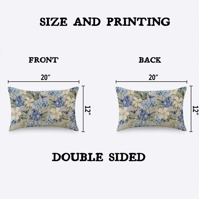 TKS MITLAN Blue Green Floral Pillow Covers 12x20 Inch Spring Plant Flowers Hydrangea Hibiscus Iris Bird Leaf Decorative Throw Pillow Covers Cushion Case for Home Sofa Couch Decoration - Image 2