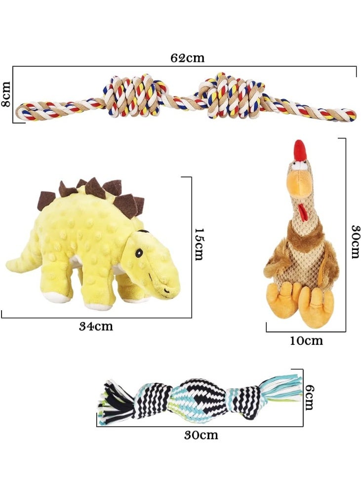 NNC PETS Puppy Toy set with 100% cotton material, Durable and Washable, Squeaky Plush Toys with Chicken, Plush Rope, Dinosaur and Cotton Rope, Combo Toy Set for Playing, Interactive, and Training, 4pcs - Image 2