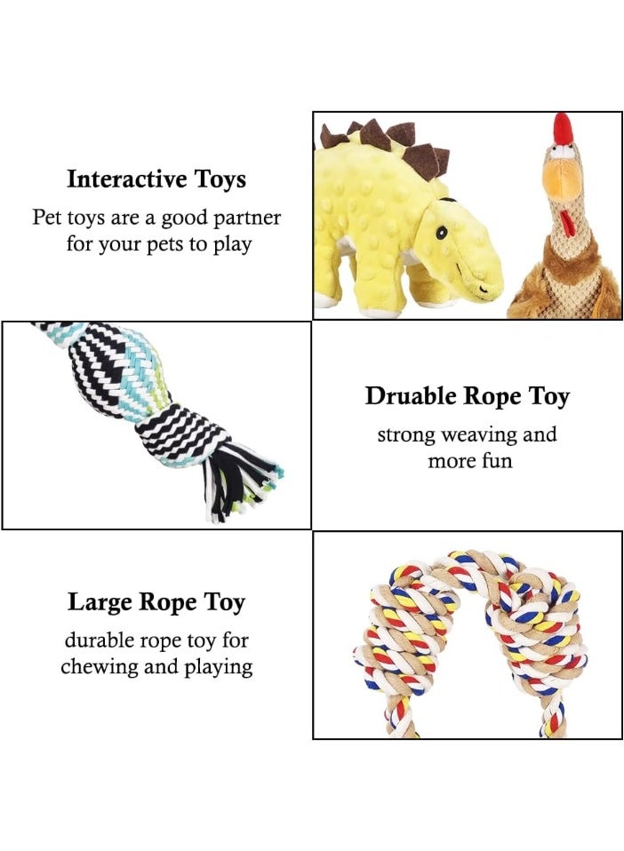NNC PETS Puppy Toy set with 100% cotton material, Durable and Washable, Squeaky Plush Toys with Chicken, Plush Rope, Dinosaur and Cotton Rope, Combo Toy Set for Playing, Interactive, and Training, 4pcs - Image 3