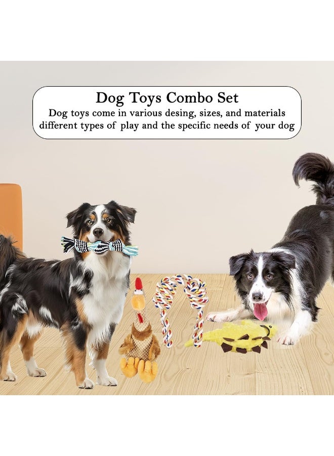 NNC PETS Puppy Toy set with 100% cotton material, Durable and Washable, Squeaky Plush Toys with Chicken, Plush Rope, Dinosaur and Cotton Rope, Combo Toy Set for Playing, Interactive, and Training, 4pcs - Image 4