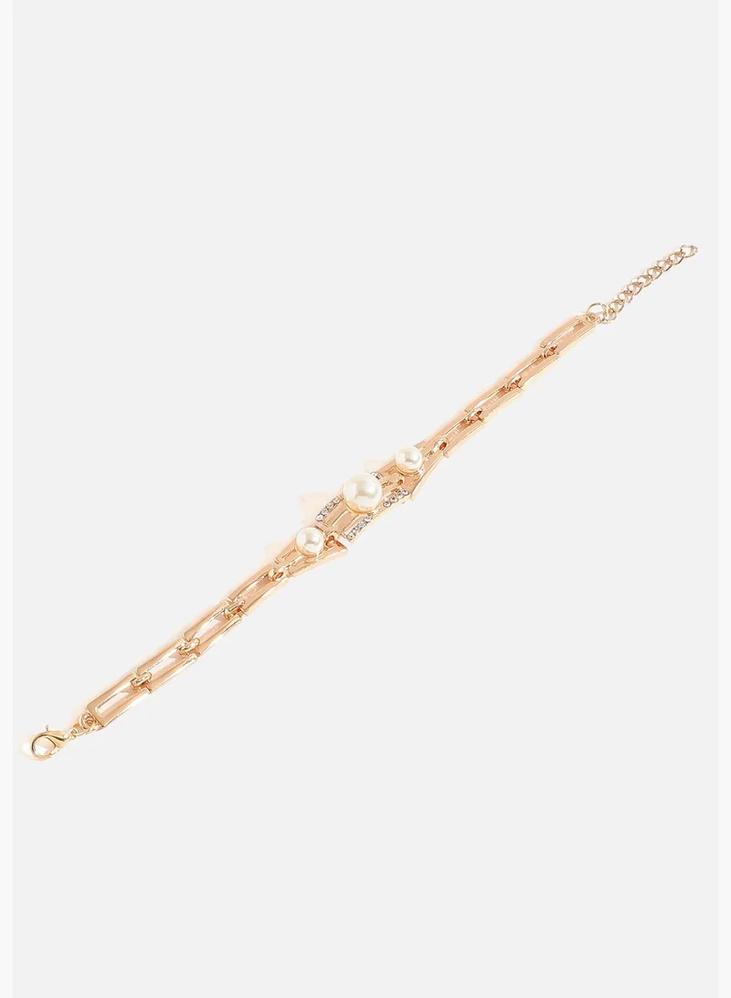 SOHI Gold Plated Designer Stone Necklace, Earring, Ring and Bracelet Set