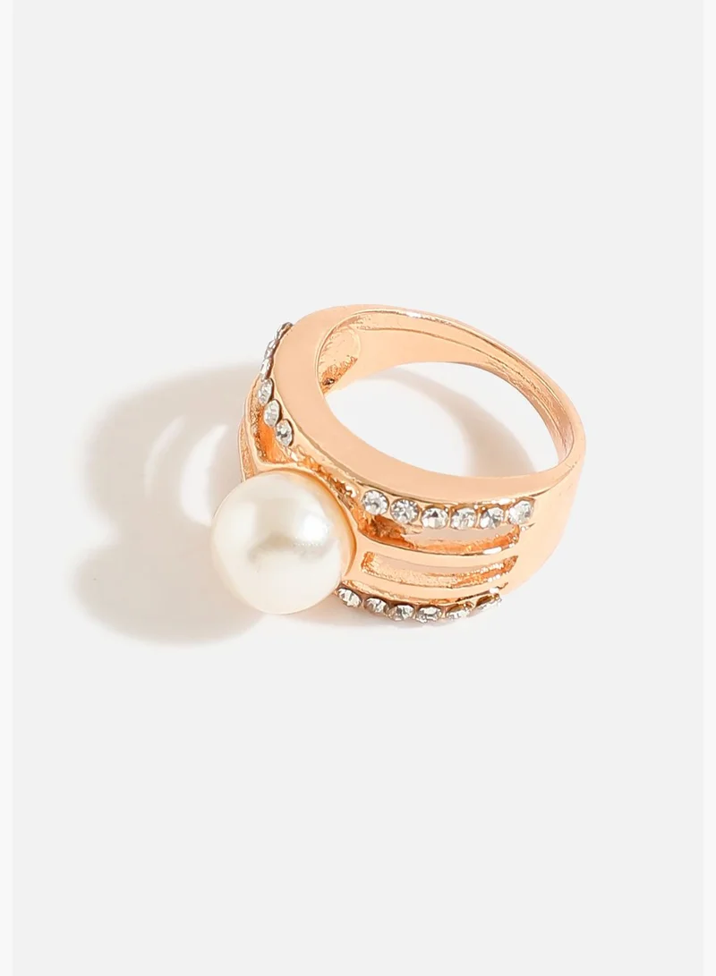 SOHI Gold Plated Designer Stone Necklace, Earring, Ring and Bracelet Set
