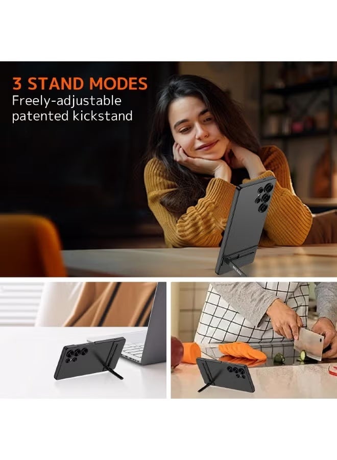 جي كي كي جراب Samsung Galaxy S25 Ultra مع حامل، جراب نحيف بحامل ثلاثي الاتجاهات لهاتف Samsung S25 Ultra، جراب رفيع مضاد للسقوط ومضاد للصدمات ومضاد للاصفرار ومضاد للخدش لهاتف Galaxy S25 Ultra مقاس 6.9 بوصة، أسود - Image 2