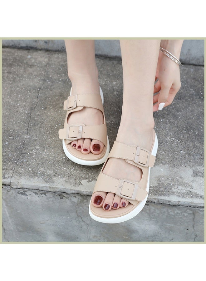 NIBEMINENT Summer  Women Double Buckle Adjustable Solid Color Narrow Band  Out Door Shoes Open Toe  - Image 2