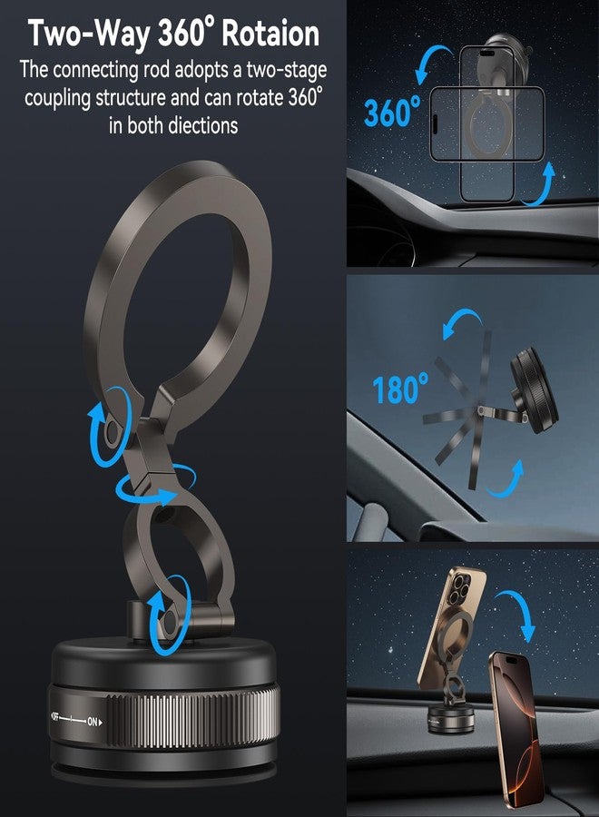 ELUTENG Suction Cup Phone Mount 360° Vacuum Magnetic Phone Holder for Car Metal Strut Car Mount Compatible for iPhone 17 16 15 14 13 12 & Samsung Android Magsafe Case - Image 4