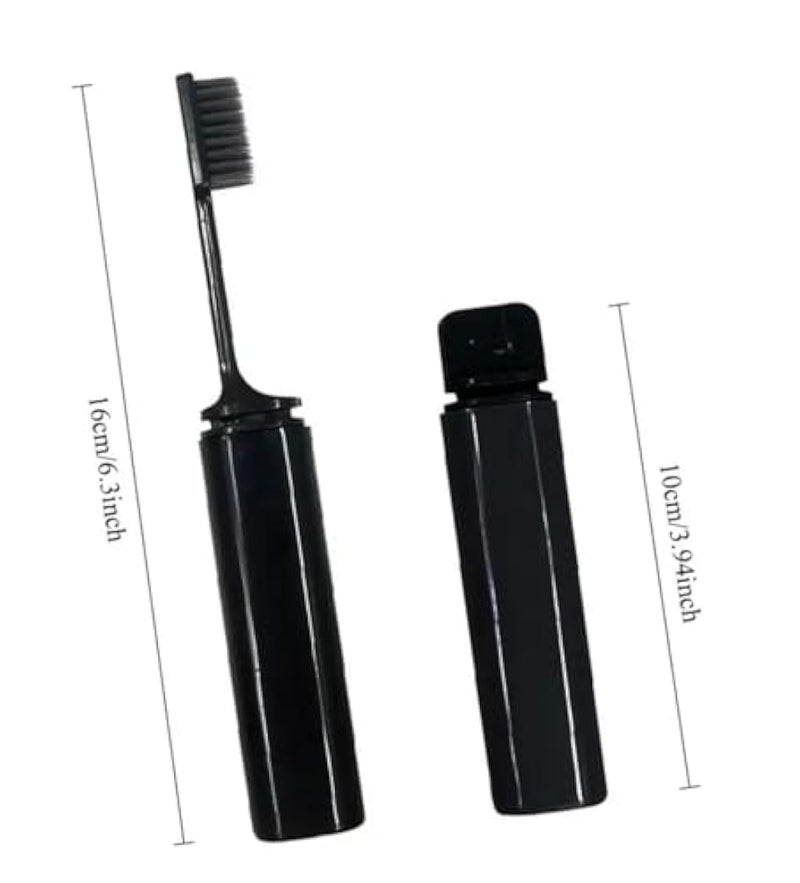 Portable Travel Toothbrush with Case, Black, Compact Foldable Design, Soft Bristles, 16cm Length - Image 3