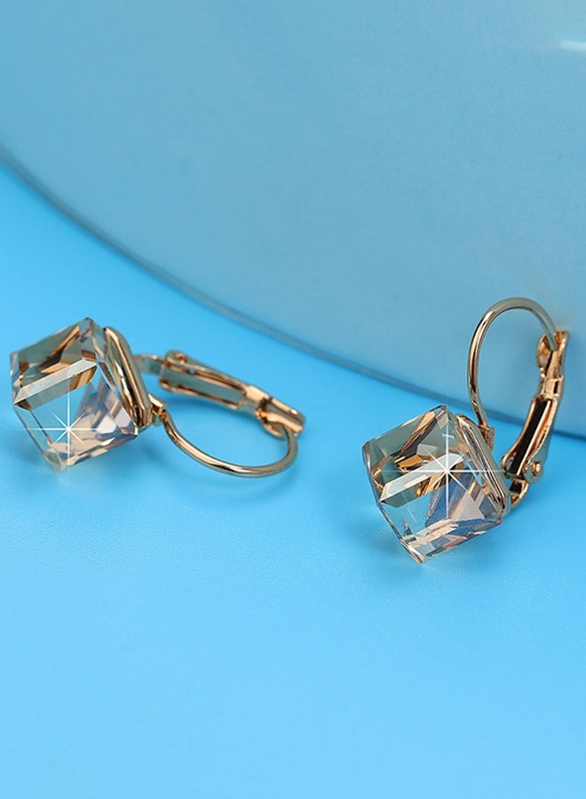 EVEVIC Cube Austrian Crystal Drop Leverback Earrings for Women Fashion 14K Rose Gold Plated Hypoallergenic Jewelry - Image 4