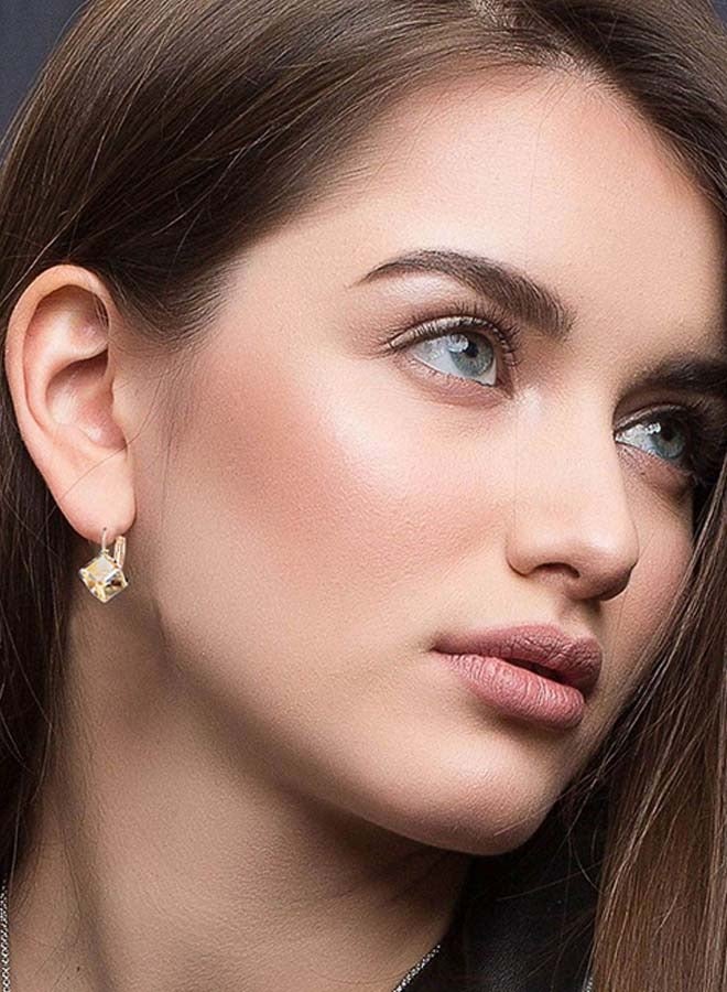 EVEVIC Cube Austrian Crystal Drop Leverback Earrings for Women Fashion 14K Rose Gold Plated Hypoallergenic Jewelry - Image 3