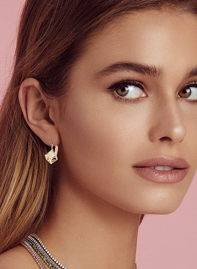 EVEVIC Cube Austrian Crystal Drop Leverback Earrings for Women Fashion 14K Rose Gold Plated Hypoallergenic Jewelry - Image 2