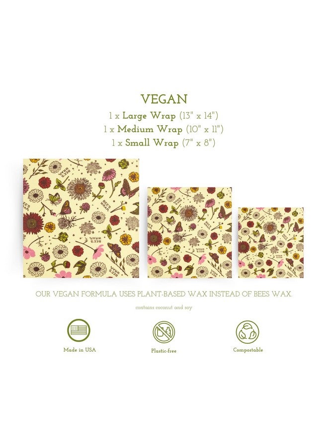 Bee's Wrap Bee's Wrap Vegan Beeswax Wraps for Food - Vegan Meadow Magic 3 Pack (S, M, L) Made in USA Reusable & Organic Food Wraps, Sandwich Wrap & Bowl Covers - Eco Alternative to Aluminum Foil & Plastic Wrap  - Image 1
