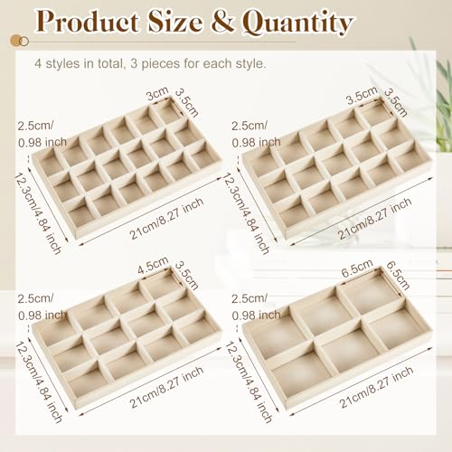 Junkin 12 Pcs Jewelry Tray Velvet Stackable Jewelry Organizer Trays Divided Earring Accessories Storage Containers Box(Beige) - Image 2