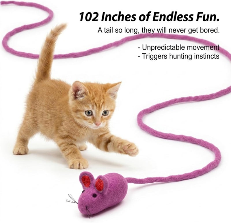 Glaciart One ألعاب قطط من نوع “Glaciart One Felt Mouse” مصنوعة من صوف طبيعي 100%، تحتوي على نبات النيبت، آمنة للحيوانات الأليفة، باستخدام أصباغ غير تحتوي على مادة AZO، طول اللعبة 100 بوصة. - Image 2