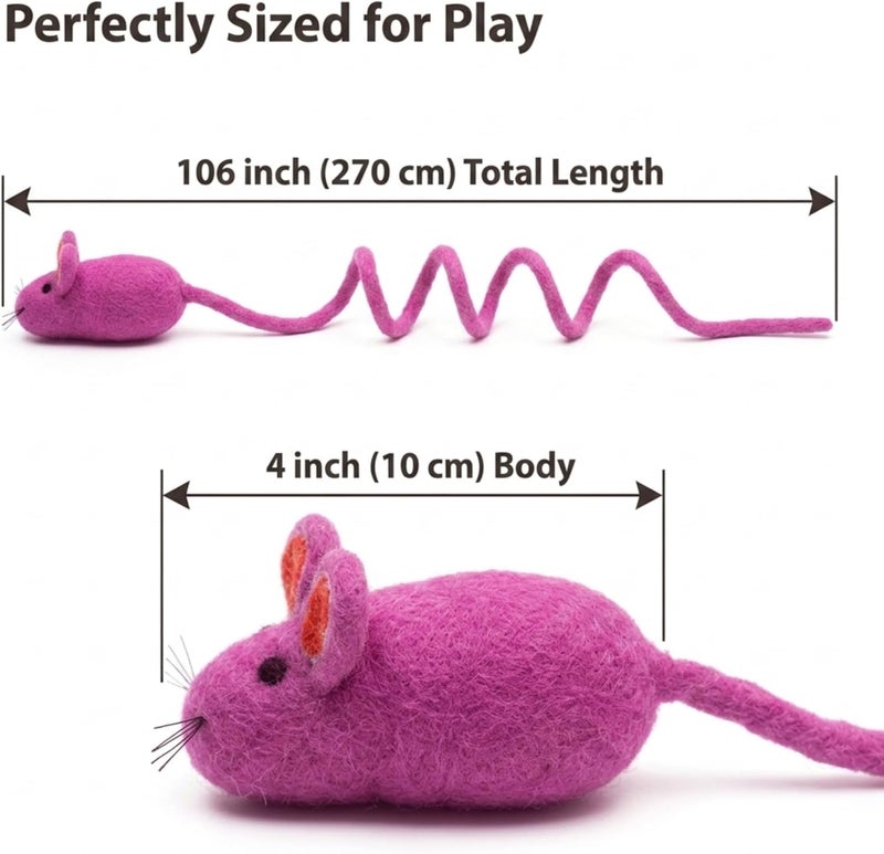Glaciart One ألعاب قطط من نوع “Glaciart One Felt Mouse” مصنوعة من صوف طبيعي 100%، تحتوي على نبات النيبت، آمنة للحيوانات الأليفة، باستخدام أصباغ غير تحتوي على مادة AZO، طول اللعبة 100 بوصة. - Image 3
