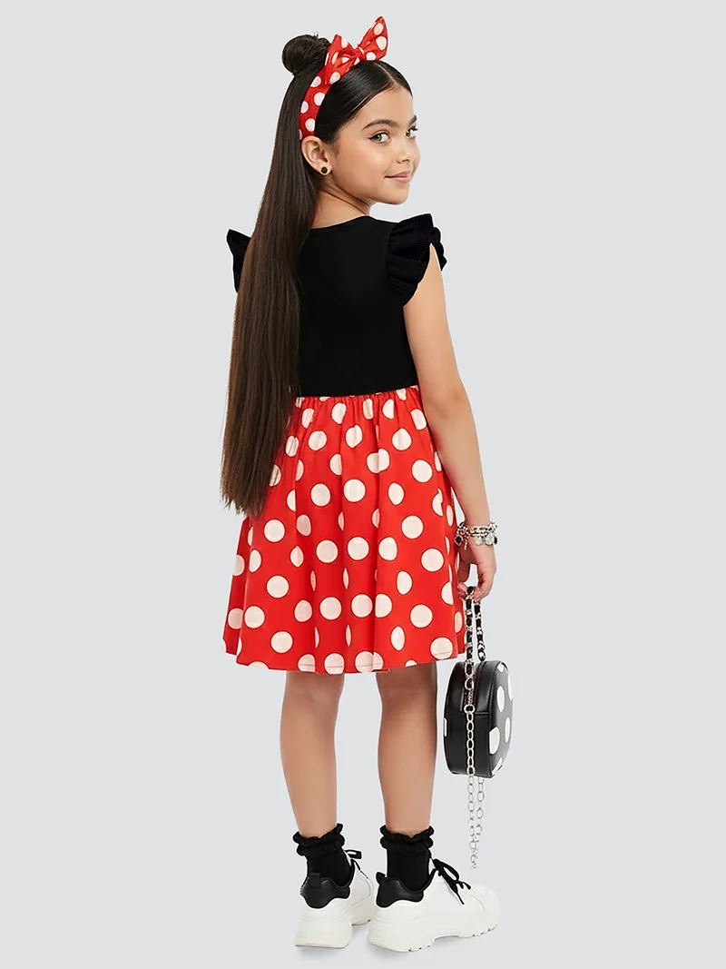 Denokids Red Polka Dot Satin Ribbon Girl's Dress