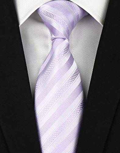 Secdtie Men's Stripe Light Purple Jacquard Woven Silk Tie Formal Necktie TW011 - Image 2