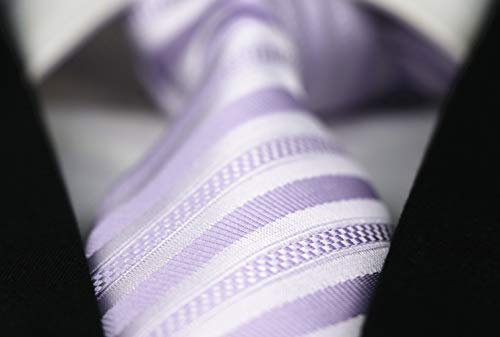 Secdtie Men's Stripe Light Purple Jacquard Woven Silk Tie Formal Necktie TW011 - Image 3