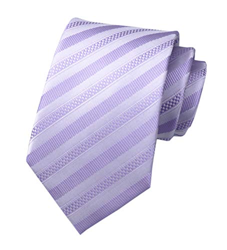 Secdtie Men's Stripe Light Purple Jacquard Woven Silk Tie Formal Necktie TW011 - Image 5
