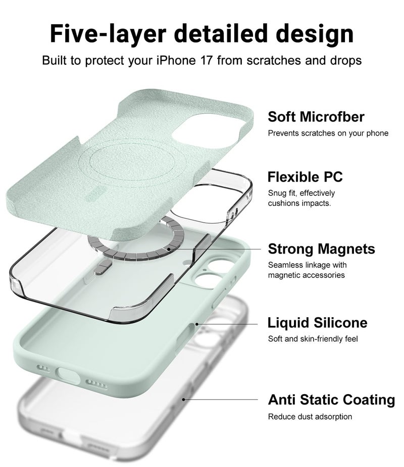 OTOFLY Magnetic for iPhone 17 Case,Compatible with Magsafe,Classic Liquid Silicone Mobile Phone Case,Integrated Camera Control Button,Anti-Scratch Microfiber Lining, Mint Green - Image 4