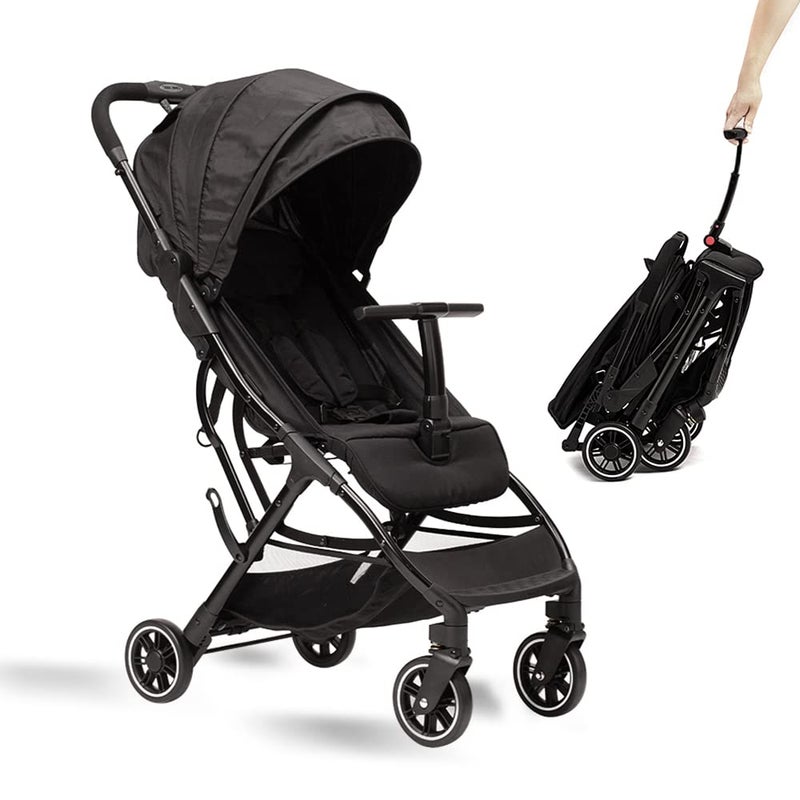 COOL KIDS Portable Stroller with Automatic Foldï¼ŒLightweight Umbrella Stroller with Pop Out Sun Canopyï¼ŒCompact Strollers for Travel(Black) - Image 1
