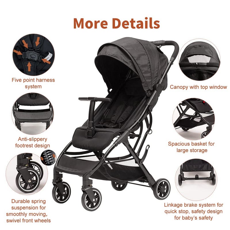 COOL KIDS Portable Stroller with Automatic Foldï¼ŒLightweight Umbrella Stroller with Pop Out Sun Canopyï¼ŒCompact Strollers for Travel(Black) - Image 5