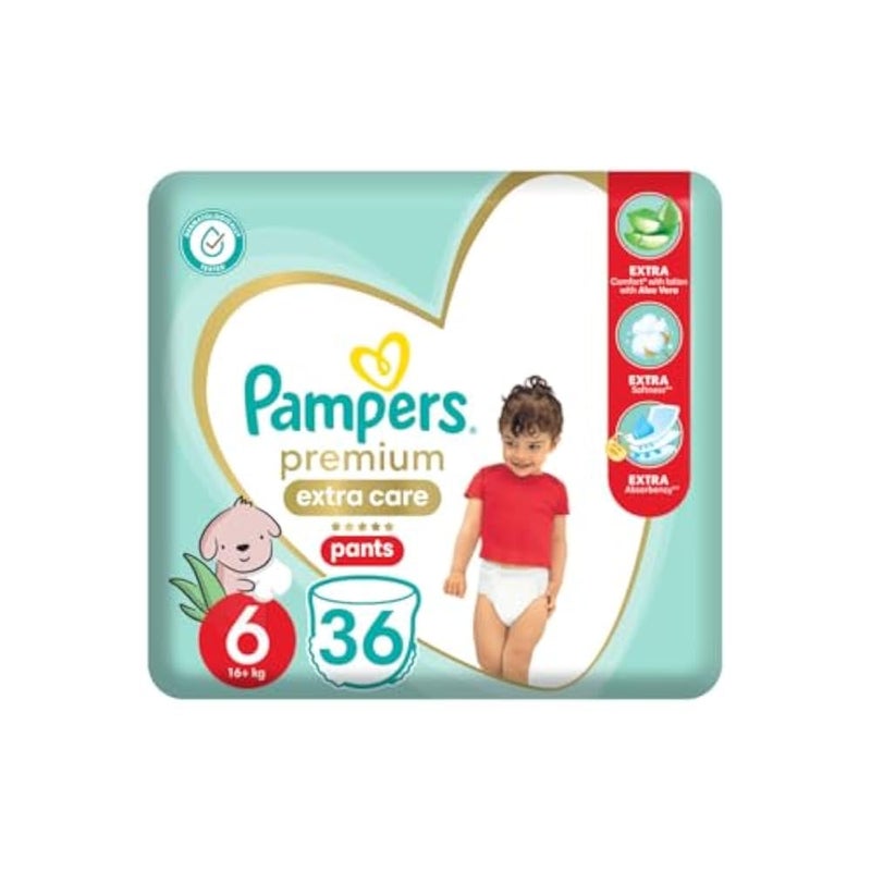 Pampers Premium EXTRA CARE Pants, Size 6, 16+ Kg, with lotion with aloe vera, 36 diapers. - Image 1