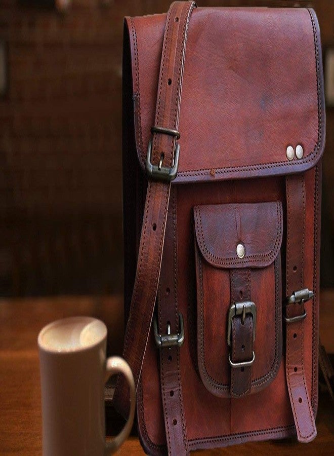 RSN Unisex Leather Bags and Backpacks For College, Travelling, Camping, Cycling and Hiking - Brown - Size: LxBxH - 25x7.5x33 cm - Image 2