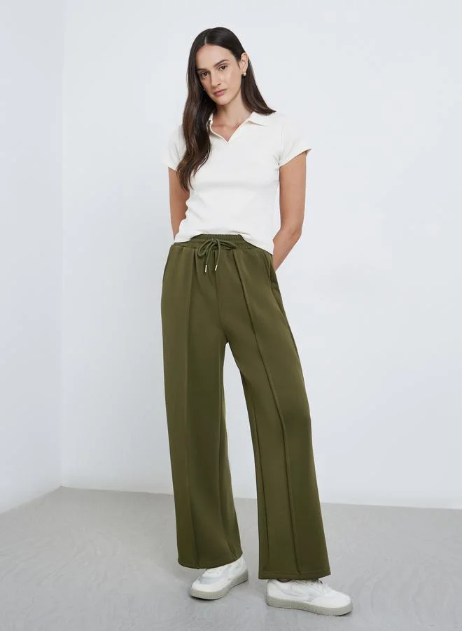 ستايلي Styli Wide Leg Scuba Jogger with Drawstring