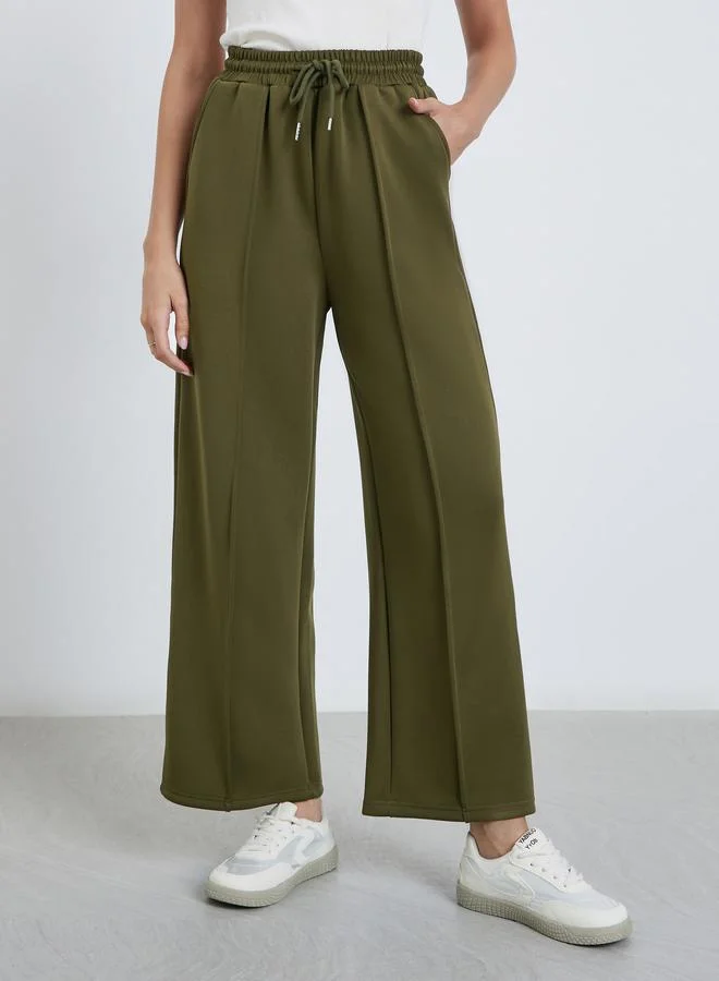 ستايلي Styli Wide Leg Scuba Jogger with Drawstring