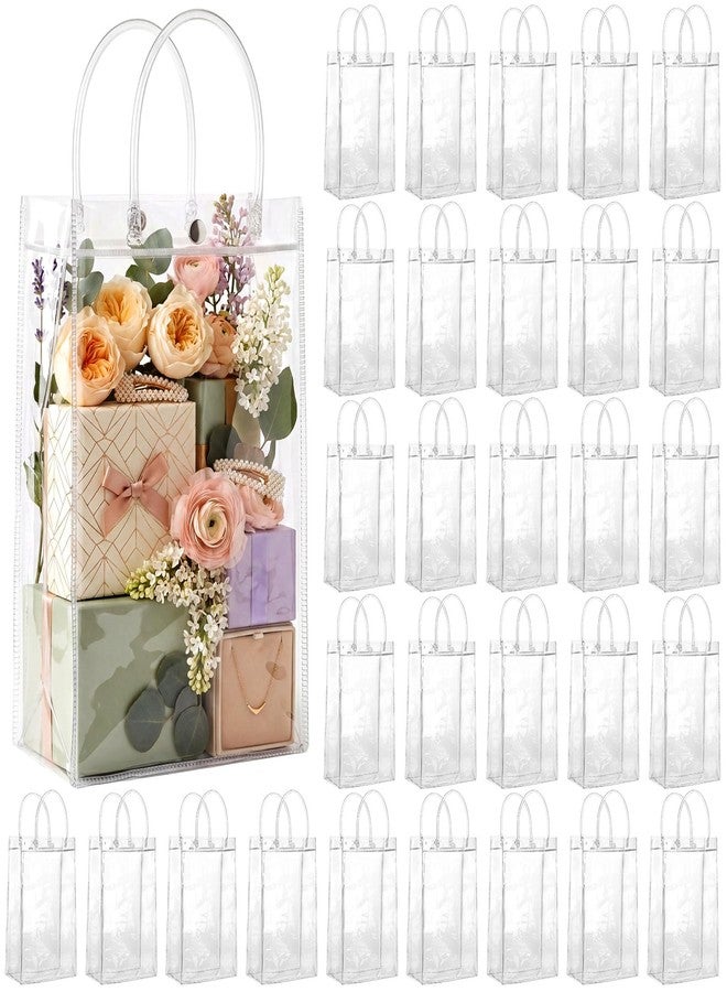 Saintrygo 50 Pcs Clear Plastic Gift Bags with Handles PVC Reusable Party Favour Plastic Gift Bag Transparent Goodie Bag Bulk for Gifts Wedding Birthday Graduation Mother's Day(10.2 x 6.3 x 3.2 Inches - Image 1