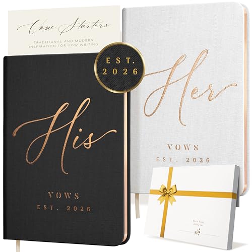 ARTESORI Personalized 2026 Vow Books His & Hers - White & Black Linen Wedding Vow Books Ideal as Accessories for Brides & Grooms, His & Hers Gifts - Wedding Registry Must Haves 2026 & Elopement Essentials - Image 1