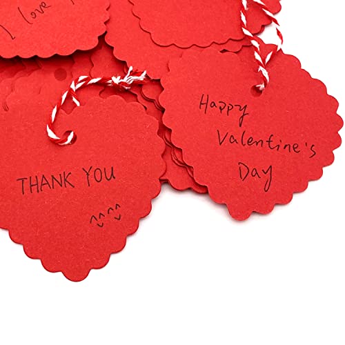 FUGUIR 100 Pcs Valentines Gift Tags Red Heart Cutouts Heart Shaped Paper Present Tags with 300 Feet String for Valentines Day Mothers Day Wedding Party Gift Wrapping Hang Labels - Image 2