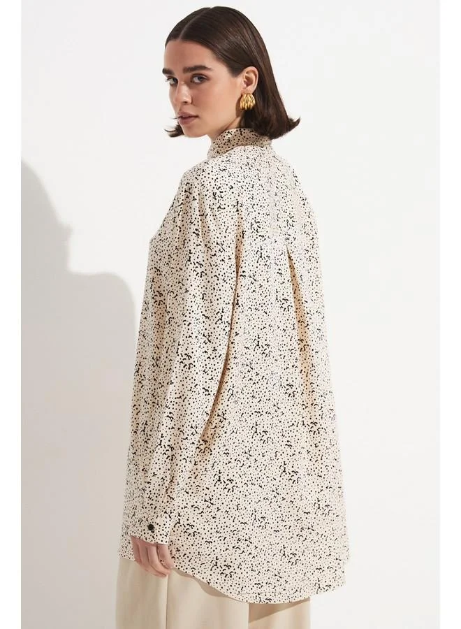 جون June Exclusive Patterned Viscose Shirt Stone