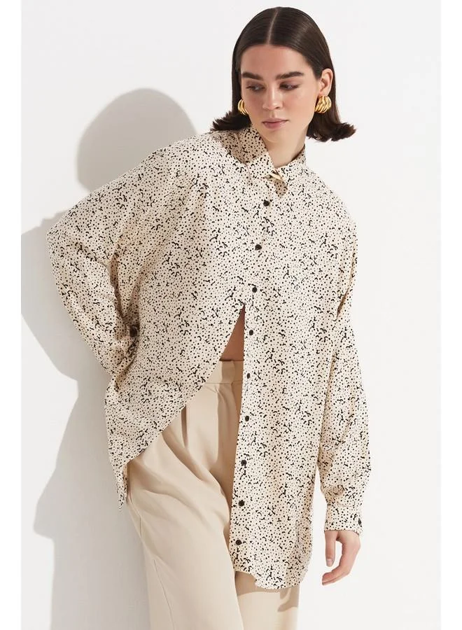 جون June Exclusive Patterned Viscose Shirt Stone